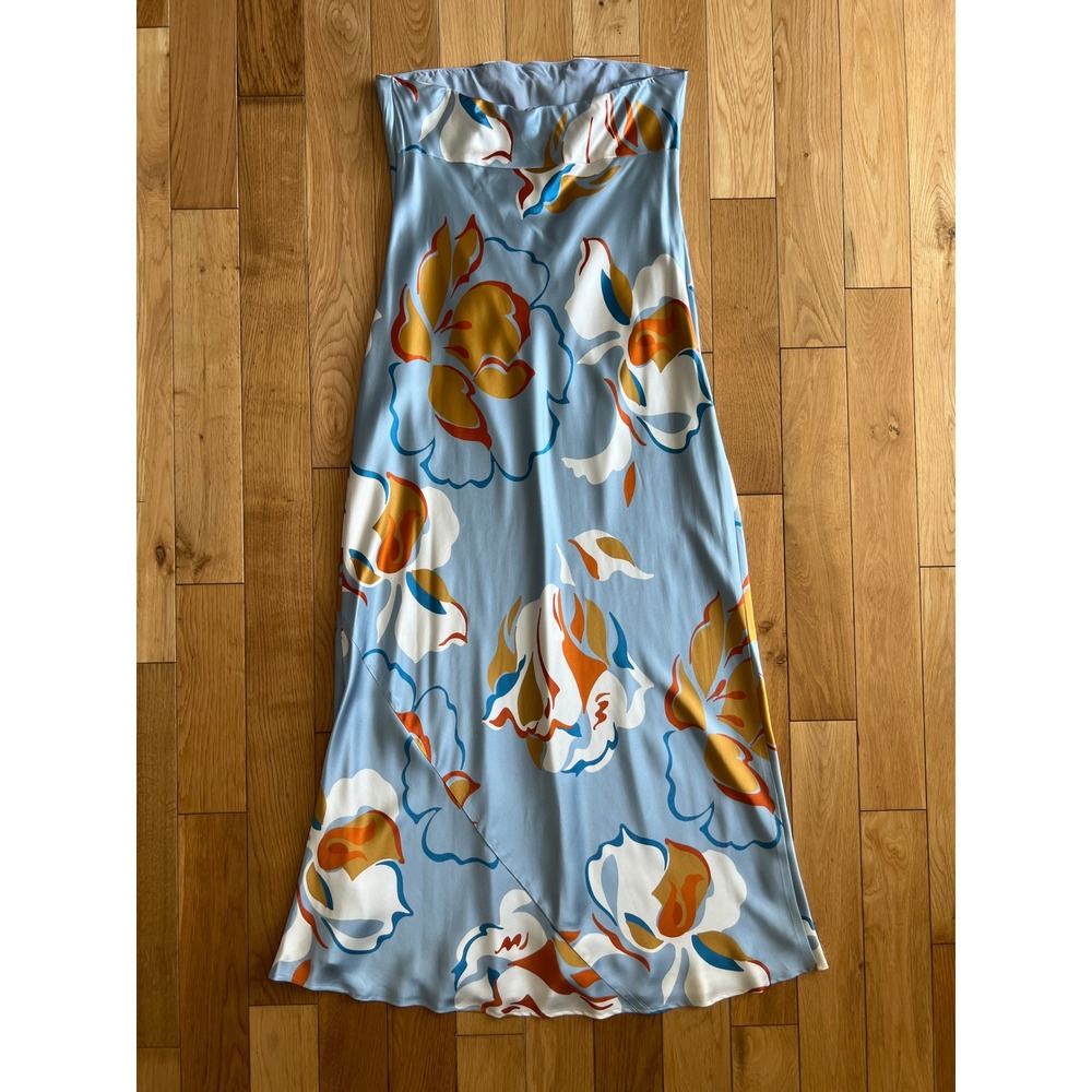 Reformation Joana Silk Strapless Dress Hyperion Blue Floral Midi Womens XL - Picture 10 of 10